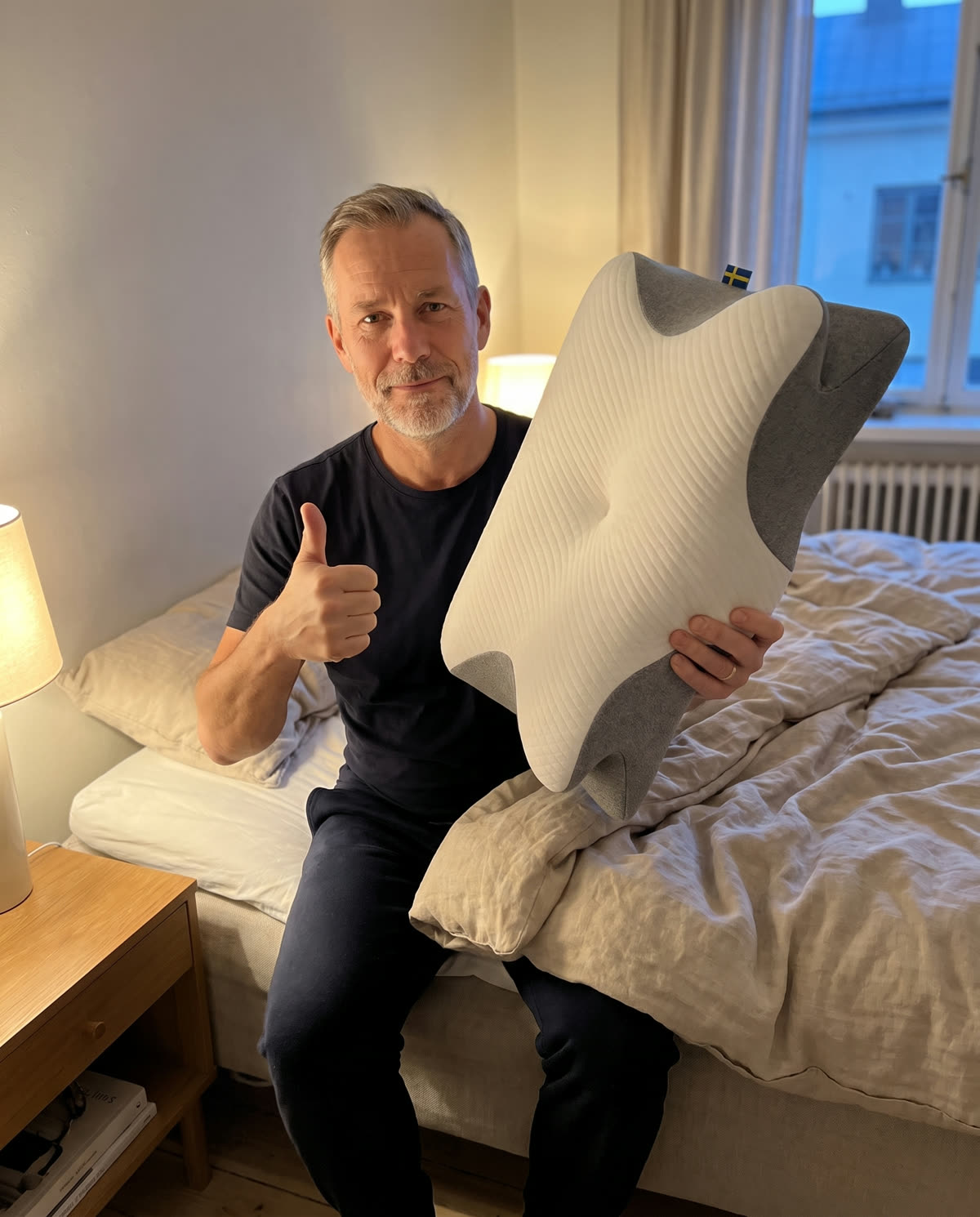 Vrouw slaapt op haar zij op het SleepEase-kussen