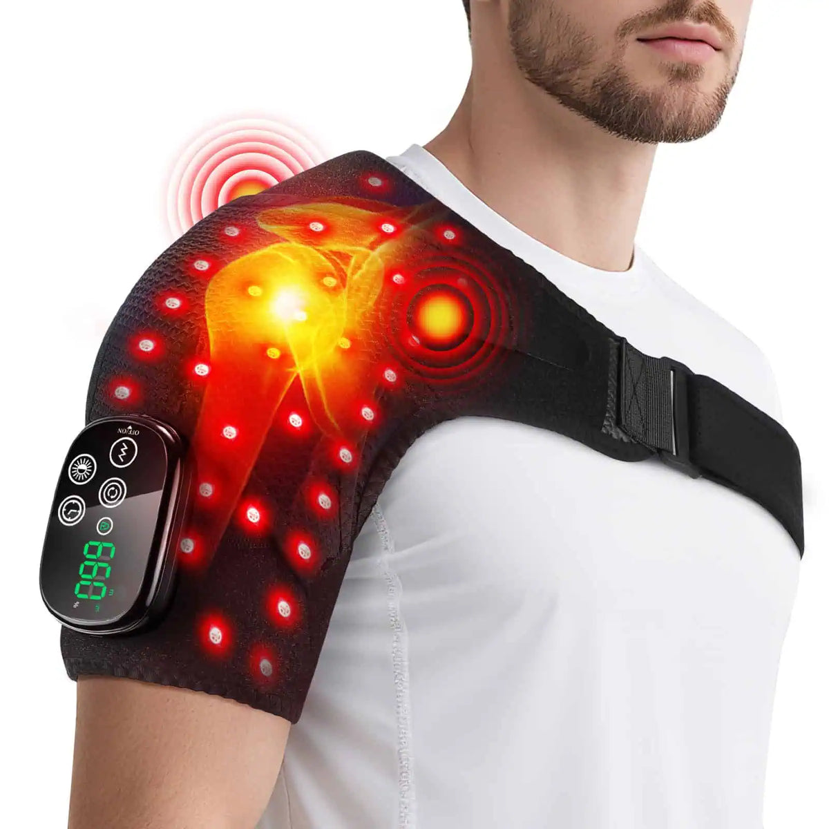 Draadloze schouderband met trilmassage en roodlichttherapie