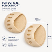 Framfotsdyna med fem tåöppningar i mjukt material, visad med produktmått 8,5 × 9 cm.