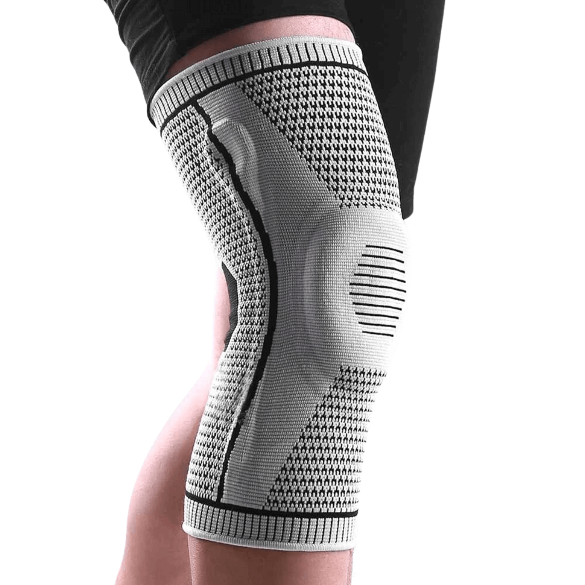 Kniebrace met zijveren en siliconensteun voor de patella