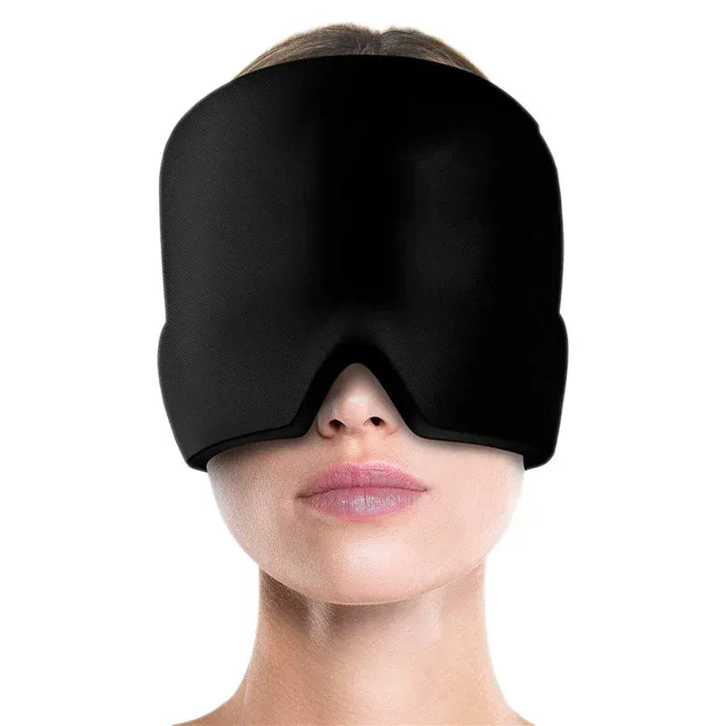 Migraineverlichtende koelmuts met gelkussen voor hoofd en ogen