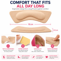 Mjuka självhäftande halkuddar för skor med memory foam som minskar skav, dämpar hälen och ger bekväm passform hela dagen.