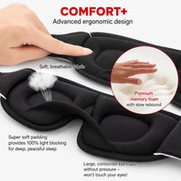 Närbild av 3D-sovmask med ergonomisk design och mjuk memory foam.