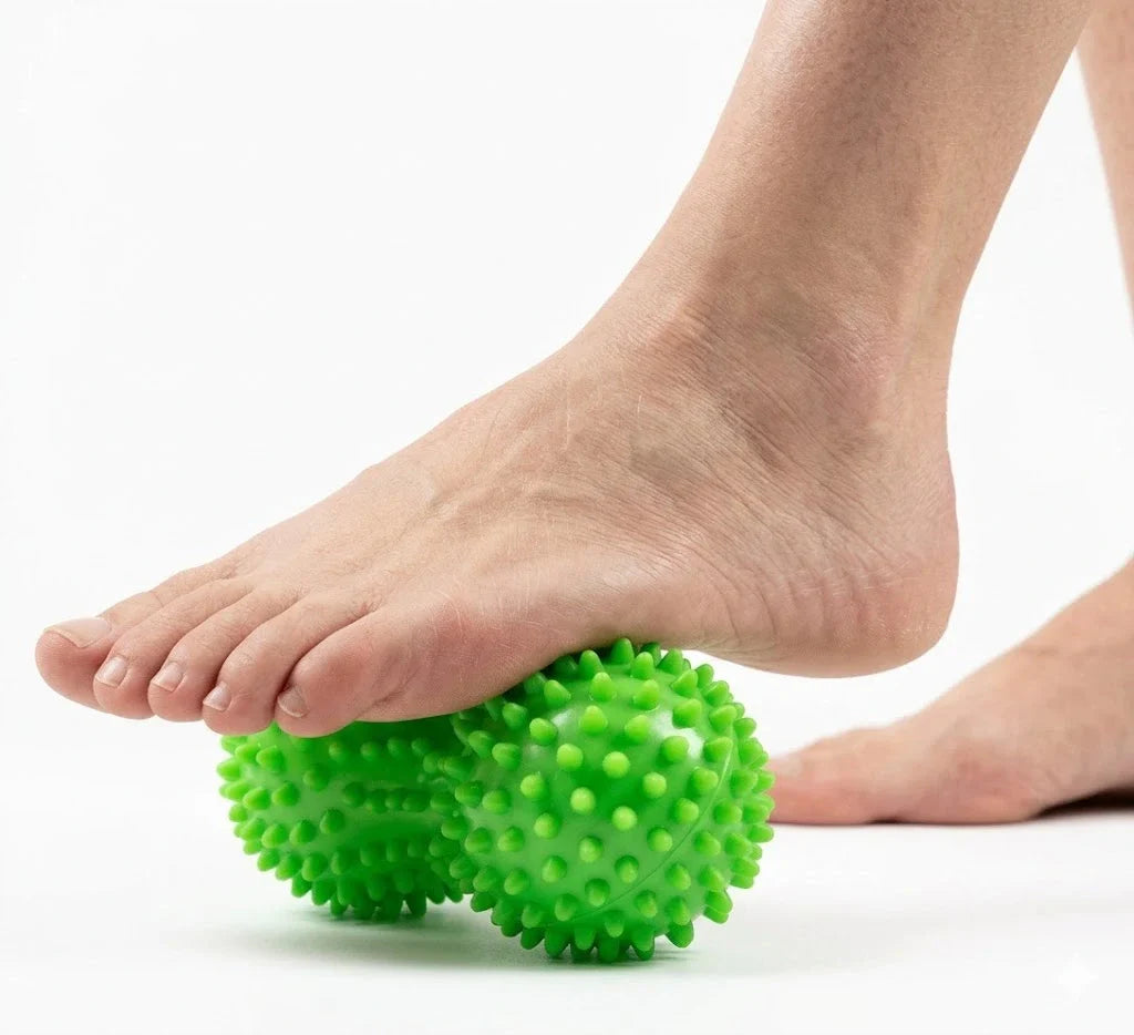 Genopte massagebal in pindavorm voor diepe zelfmassage