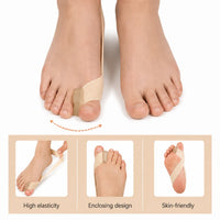 Tåseparator vid hallux valgus med mjuk separatordel och elastiskt band för justerbar och bekväm passform.